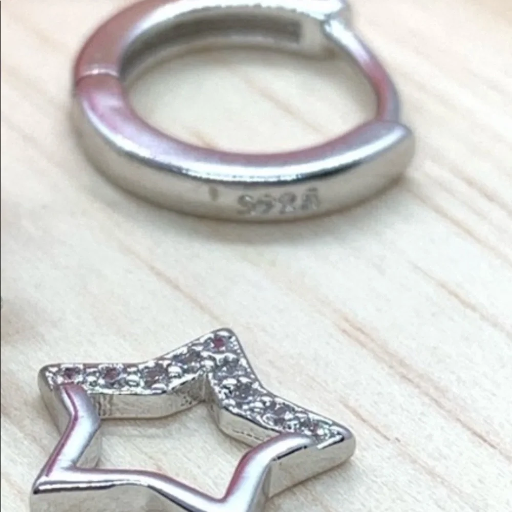 🌟 Sterling Silver 925 Star Huggie Hoop Earrings